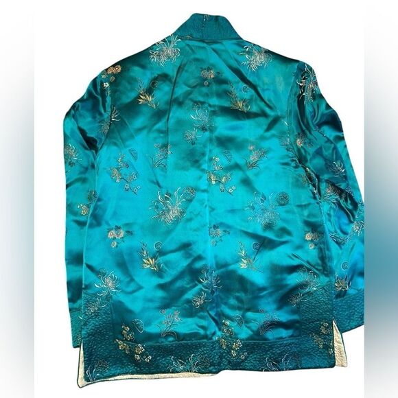 Vtg Solz Squirrel Aqua Blue Floral Reversible Kimono Embroidered Jacket Sz Small - Picture 3 of 6